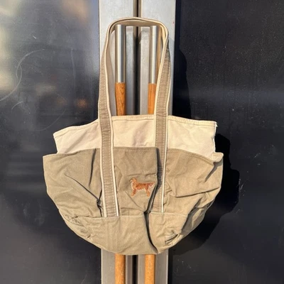 Vintage LL Bean Boat Tote 6 Pocket Bag Golden Retriever Dog Embroidered Tan  Foto 1 de 4