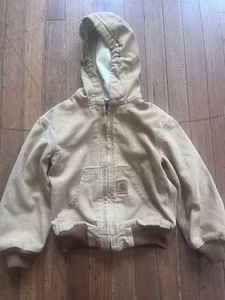 Carhartt Duck Canvas Coat Youth Sz XS 4/5 Thermal Insulated Hooded Bomber Jacket - Picture 1 of 6
