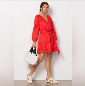 Evereve Juliana Boho Midi Dress Cayenne Embroidered Lace Ruffle Size S NWT $138 - Picture 1 of 8