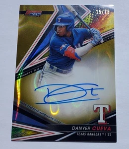 2022 Bowman’s Best Danyer Cueva 15/75 auto autograph gold refractor card Rangers - Picture 1 of 4