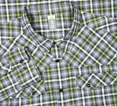 Camisa Stio Eddy Para Hombres L Verde Gris Cuadros Western Negra Perla Broches UPF Western Foto 1 de 4