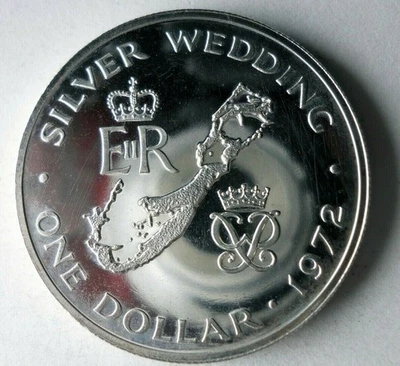 Bermudas 1972 - $1 dólar - boda de plata real - corona a prueba de plata de 1 oz - belleza Foto 1 de 3