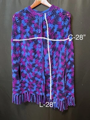 Poncho estilo afgano hecho en casa con botones azul púrpura. "C28"" L 28""" Foto 1 de 3