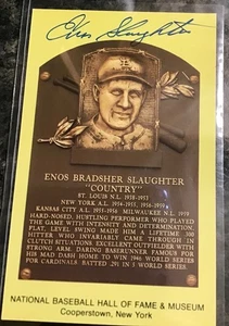 Enos Slaughter Signed Hall of Fame Gold Plaque Postcard - Picture 1 of 1