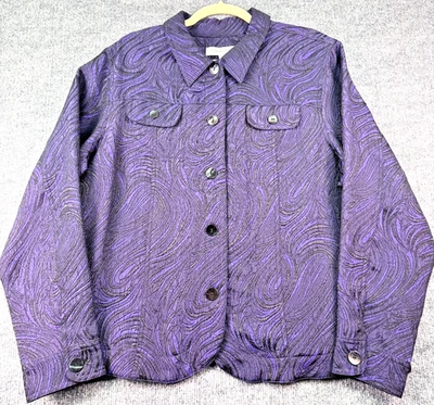 Blazer Chaqueta Coldwater Creek Petite XL Púrpura Texturizada Botón Frontal Foto 1 de 4