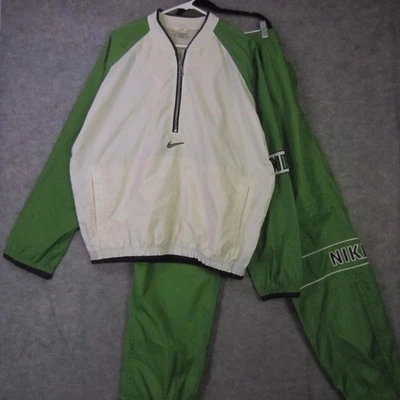 Traje de chándal vintage Nike para hombre grande verde blanco rompevientos chaqueta pantalones años 90 Foto 1 de 4