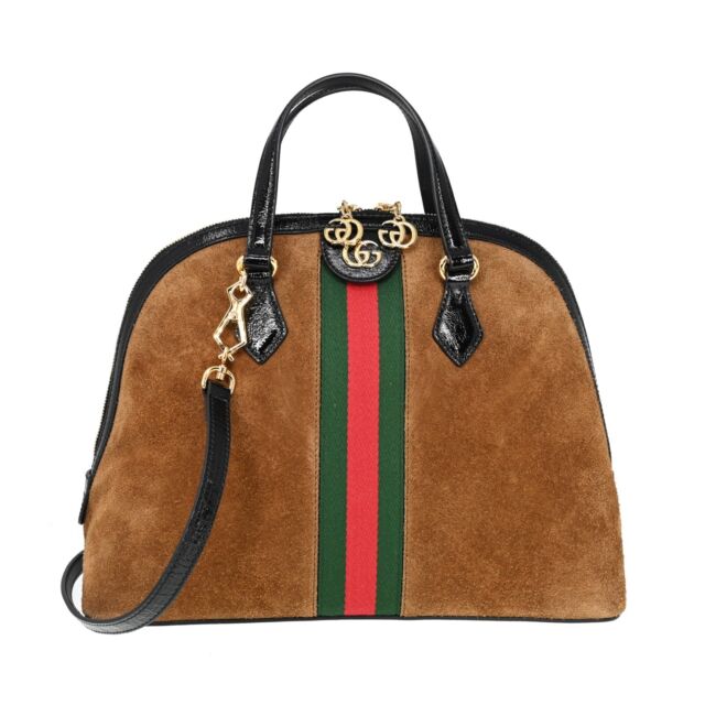 Gucci Suede Web Boston Bag - Brown Handle Bags, Handbags - GUC1330500