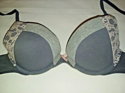 Victoria Secret 34B BRA Push up Plunge Cotton Lingerie Lace Gray women's New - Image 1 of 4