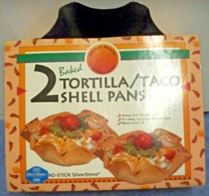 Neu im Karton 2 Tortilla Taco Muschel Pfannen ohne Stick silberfarben Dupont enthält Rezepte - Bild 1 von 3