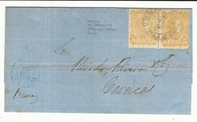 Venezuela: 1882; Scott 58, spectacular cover, stamp in front and back, EBV383 - Image 1 of 4