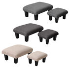 Linen Fabric Padded Footstool Footrest Pouffe Seat Wooden Legs Stool Kids Chair