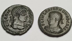 Ancient ROME 2x AE3 Follis CRISPUS VOT X Constantine Siscia Thessalonica #B72 - Picture 1 of 4