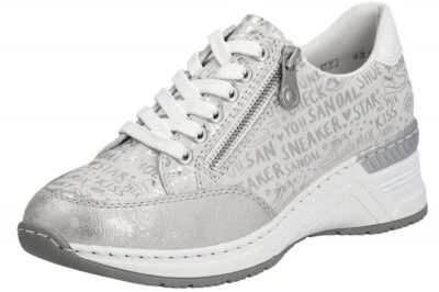 Rieker Damen Sneaker Weiß Silber Metallic Schuhe Keilabsatz N4316-90