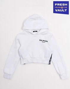RRP€291 BALMAIN Kids Hoodie Size 10Y White Logo Side Slit Hem Long Sleeves - Picture 1 of 9