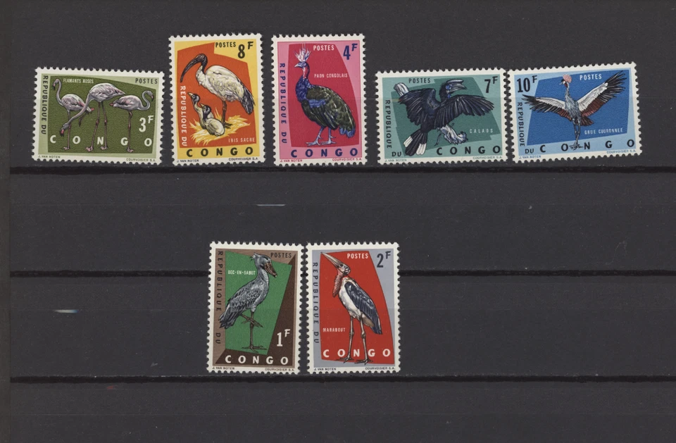 S47550 Dealer Stock Congo Kinshasa 1963 MNH Rapax Birds 7v X 10 Sets - Image 1 of 1