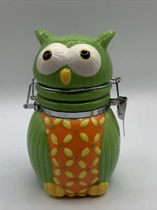Boston Warehouse Eule Kanister aufklappbar klein Keksdose grün gelb weiß - Bild 1 von 11