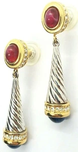 Givenchy Paris Blue & Red Cabochon Silver & Gold Plated Crystal Dangle Earrings - Picture 1 of 3