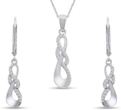 Conjunto de collar y aretes colgantes infinitos de diamantes naturales de 1/4 quilate de plata de ley Foto 1 de 4