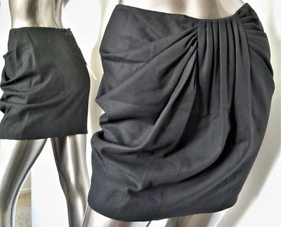 NUEVO CON ETIQUETAS-MINIFALDA BURBUJA DRAPEADA PLISADA LANA NEGRA CATHERINE MALANDRINO S MSP $245 Foto 1 de 4