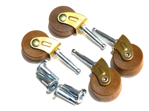 Wooden Casters With Brass Plated Metal Fork 1  9/16" Wheel Set of four Cover