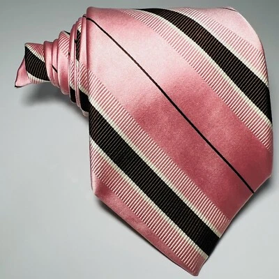 Corbata de seda rosa Robert Talbott Estate para Beecroft & Bull con rayas marrones/blancas Foto 1 de 4