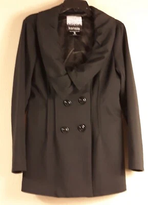 Abrigo Parka Kensie Mujer L Negro Doble Pecho Manga Larga Elegante Cuello Enrollado Foto 1 de 4