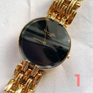Christian Dior Bagira Men's Watch Black Dial Gold Face Gold Band QZ Used - Picture 1 of 3