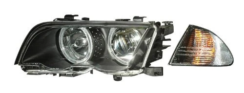 CG Fit BMW 3 Series E46 98-01 4 Dr Projector Headlight. W/ C. L Halo Black Amber Foto 1 de 1