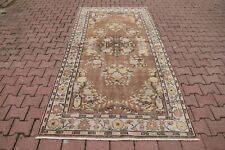 Brown Area Rug Anatolian Handmade Turkish Oriental Livingroom Cream Carpet 5x9ft