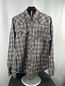 Vintage Guess Jeans Men’s Multicolor Plaid Western Button-Down Shirt Size Large - Picture 1 of 6
