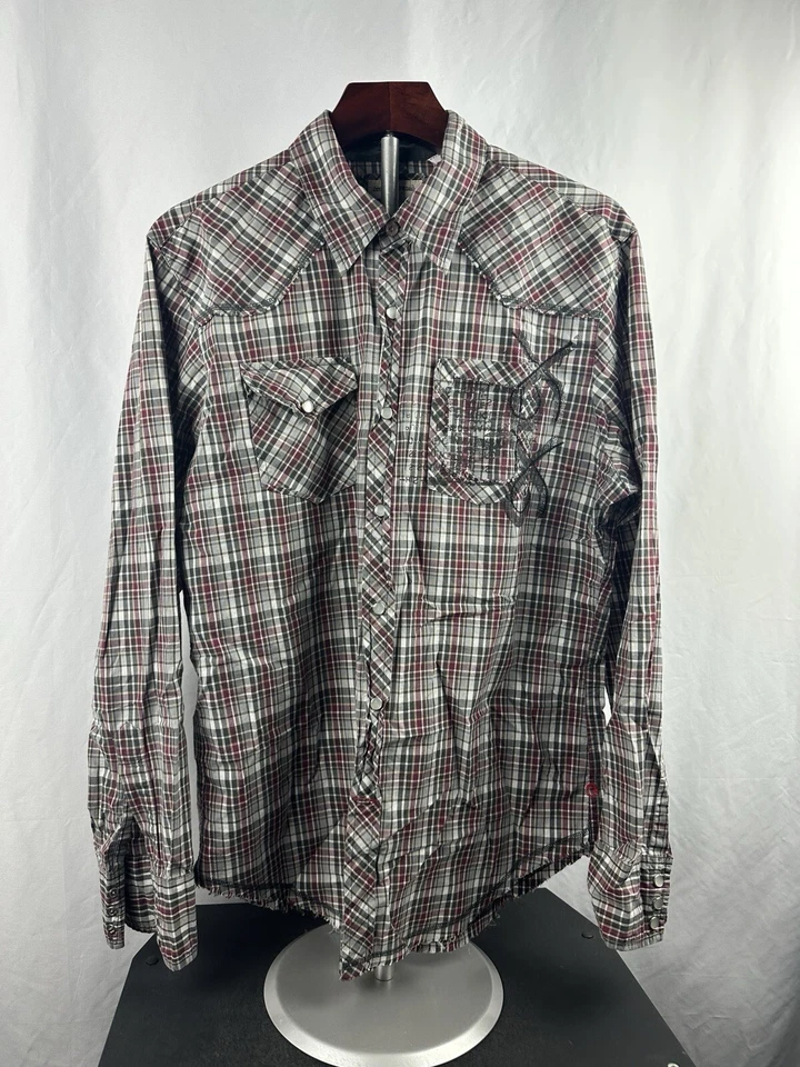 Vintage Guess Jeans Men’s Multicolor Plaid Western Button-Down Shirt Size Large - Image 1 of 4