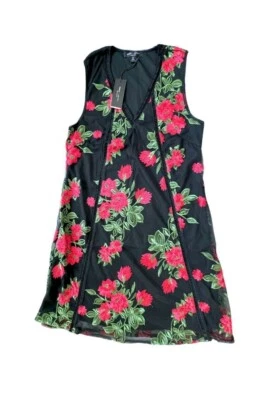 Romeo + Juliet Couture 女式黑色红色花卉网眼无袖连衣裙 S 全新带标签 175 美元 — 第 1/4 张图片