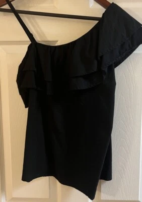 Top con volantes negro de un hombro talla S azul marino antiguo para mujer Foto 1 de 4