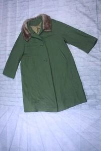 Vintage 60's / 70's Women's Green Long Coat with Fur Trim Collar - Overcoat? - Picture 1 of 23