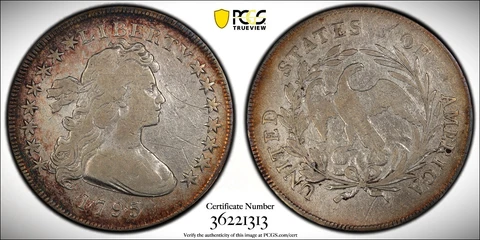 ATTRACTIVE 1795 Draped Bust Silver Dollar Off-Center PCGS Genuine FINE Details Cover