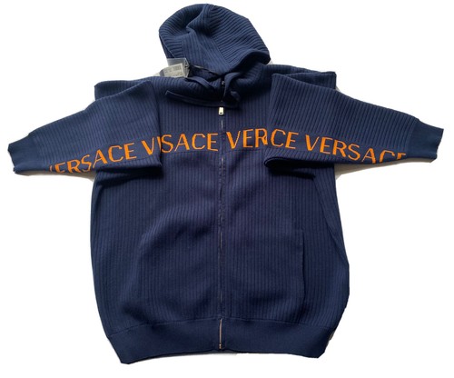 Versace giacca uomo in maglia con cappuccio blu 48 US (58 euro) A237551 IT NUOVA CON ETICHETTE $995