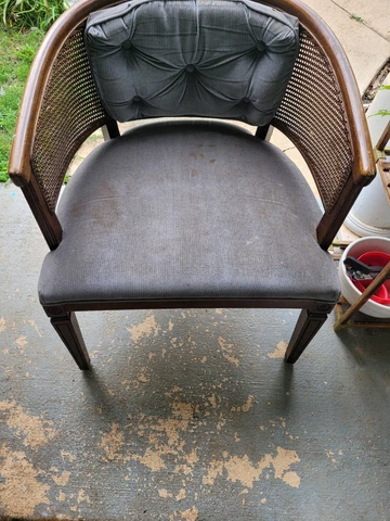 Vintage Mid Century Cane Back Grey Tufted Velvet Wooden Arm Chair Cover