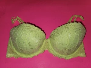 Pink By Victoria's Secret Neon Yellow Lace Date Push-Up Bra Size 34C - Picture 1 of 8