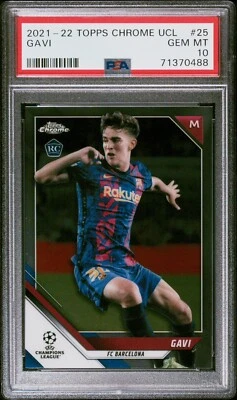 2021 - 22 Topps Chrome UEFA UCL GAVI PSA 10 GEM MINT Rookie RC #25 - Image 1 of 2