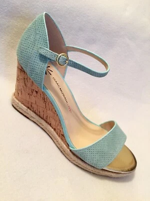 Isaac Mizrahi Live! Piper Sandals Wedge Aqua Suede Ankle Strap 11 M - Image 1 of 4