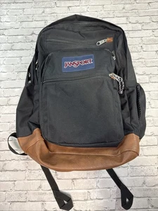 JanSport Rucksack schwarz Canvas cool Schüler Laptop Leder unten Reise Schule - Bild 1 von 10