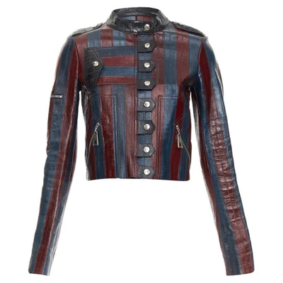 Louis Vuitton Runway Navy Burgundy Eel Skin Moto Jacket Women Blue Size 36 - Image 1 of 4