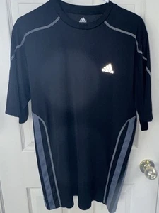 Adidas men’s large Clima Cool short sleeve shirt Black gray stripes L - Picture 1 of 4