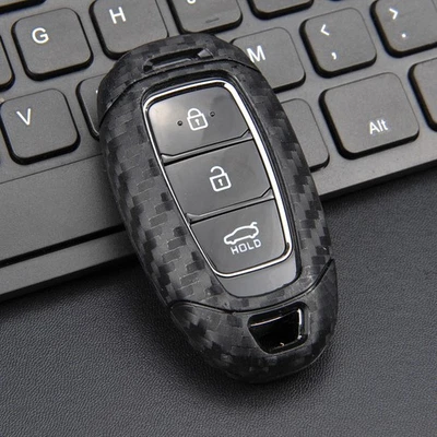 Silicone Carbon Fiber Car Smart Key Fob Case Cover For Hyundai Santa Fe Veloster - Image 1 of 4