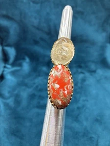 Vintage verstellbarer Ring 2 Stück silberfarben orange Stein klar Eisglas LESEN - Bild 1 von 20