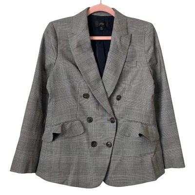 J. Blazer Crew Feminino Tamanho 6 Pequeno Preto Branco Glen Xadrez Lã Preppy Academia - Imagem 1 de 4