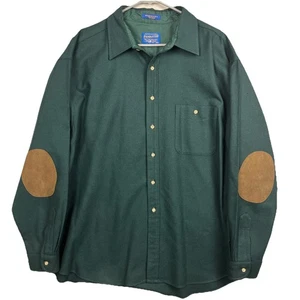 Vtg Pendleton Field Shirt Men’s XXL Green Elbow Patches Button Up Virgin Wool - Picture 1 of 10