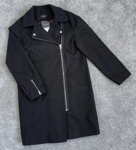 BNWT TOPSHOP BLACK ASYMMETRIC BIKER COAT SIZE 8 RRP £85 SOLD OUT - Picture 1 of 2