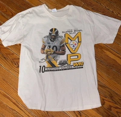 Camiseta Santonio Holmes Super Bowl 43 MVP Pittsburgh Steelers Talla Grande Hombres Foto 1 de 4