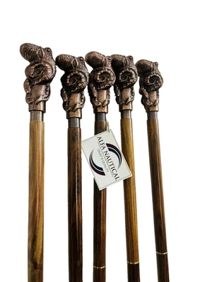 Antiguo mango de cabeza de pulpo de cobre de madera para caminar palo liso lote de 5 bastones Foto 1 de 4